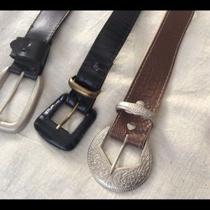 3 Belts, Dark, Light Brown & Embossed Black